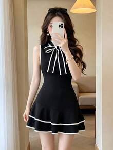 SHEIN MOD 女式无袖露背开衩连衣裙 - 黑色 - 查看 4