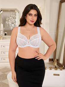 MuseNap CURVE Elegant Dreamy Silver Thread Embroidery Patchwork, Wide Adjustable Straps, Push-Up Lift With Underwire, Plus Size Full Coverage Bra, 1pc - Grey - View 5
