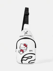 HELLO KITTY AND FRIENDS | SHEIN 白色素描風單肩包，休閒可調節肩帶胸包，星球圖案 - 白色 - 查看 1