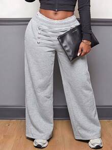 Slaydiva Casual Athleisure Basic Street Napoleon Style Button-Front Women's Long Sweatpants Everyday Work Gray Summer - Grey - View 8