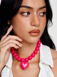 Kryxie 1pc Macaron Color Dopamine Heart Beaded Necklace For Women - Batch Colors May Have Slight Variations - Necklace - View 3