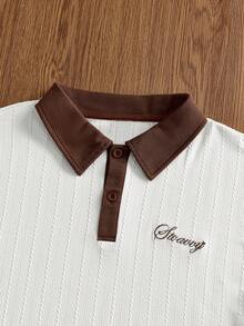 SWAVVY Men's Colorblock Patchwork Letter Embroidered Short Sleeve Polo Shirt - White - View 2