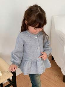DAZY Infant (Girl) Round Neck Ruffle Trim Korean Style Long Sleeve Sweatshirt - Grey - View 7