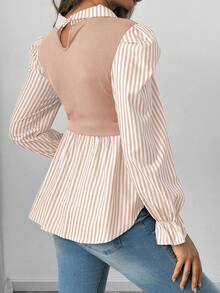SHEIN Top de lactancia de maternidad con rayas y patchwork - Caqui - Ver 2