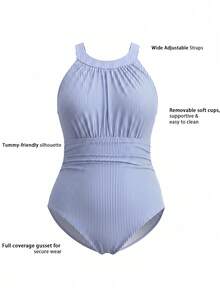 Swim Lushoire 2026 Spring/Summer New Plus Size 1pc Minimalist Striped Swimsuit - Multicolor - View 4
