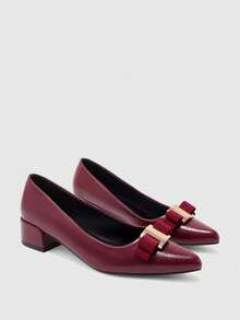 CUCCOO BIZCHIC 黑色基礎通勤粗跟休閒女款高跟鞋 - 暗紅色 - 查看 1