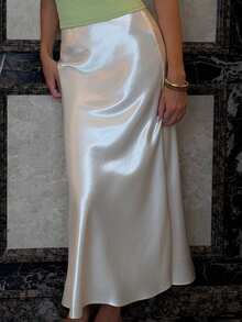 Theaadoraa Women's Satin-Feel A-Line Skirt,Fall Clothes - Apricot - View 6