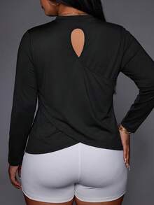 Velisys Velisys Women's Plus Size Solid Color Long Sleeve Criss-Cross Wrap Sports T-Shirt Fall - Black - View 4