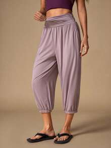 Nuvra Women's Solid Color Pleated Casual Yoga Outdoor Sports Long Pants - Brown - View 6