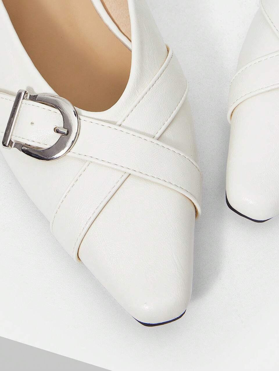 MOTF NEW BEIGE THICK HEEL SMALL SQUARE TOE FASHIONABLE VERSATILE WOMEN'S HIGH HEEL SHOES FALL SHOES
