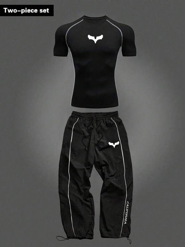 RISE LYT Men's Colorblock Short Sleeve Top And Long Pants Casual Daily Sports Outfit