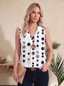 EMERY ROSE Blusa sin mangas con cuello en V y estampado floral de todo el diseño para mujer, estilo casual - Multicolor - Ver 1