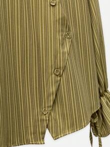 Nöista Green And Olive Striped Blouse With Ruffled Collar. Fall, Office Wear And Everyday Style. - Green - View 11