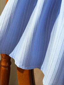 1pc Girls' Fashion Dusty Blue Summer Elegant Wedding Beaded Embroidered Ruffle Collar Puff Sleeve Waist Fit & Flare Princess Dress,Commute Wear - Blue - View 8