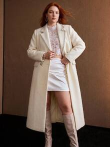 MOTF PREMIUM PLUS SIZE WOMEN'S WOOL RHINESTONE DECORATED OVERCOAT - Apricot - View 5