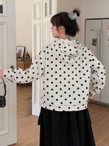Dazy Plus Large Polka Dot Loose Hooded Sweatshirt For Girls, Casual Daily Wear, Spring And Autumn - Light Grey - View 3