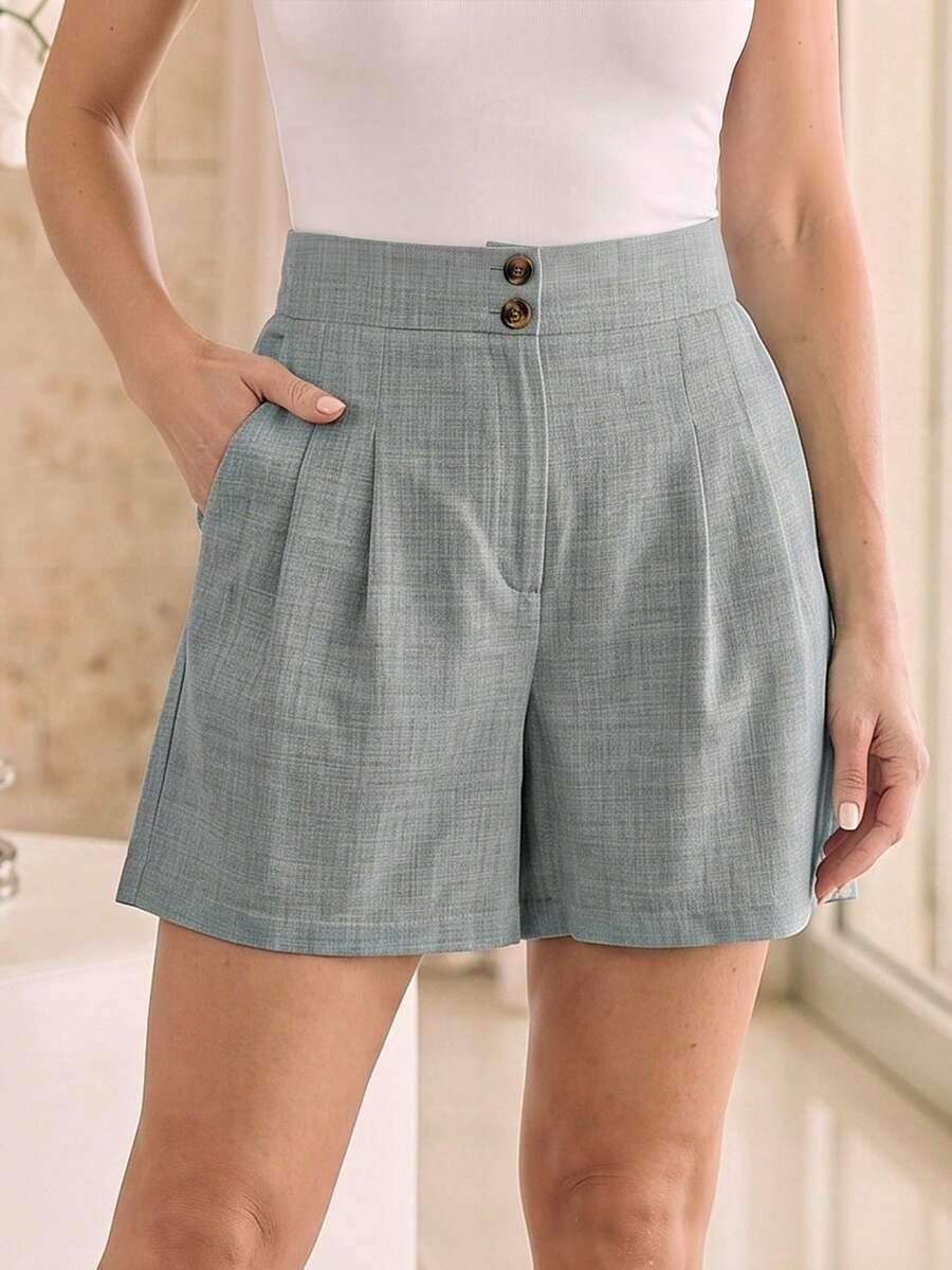 EMERY ROSE Women's Casual Pleated Pocket Shorts, Summer - Light Grey - View 1