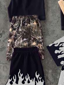 SHEIN 1 Random Set,, Street Fashion Cool Statue Of Liberty Graphic English Print T-Shirt And Matching Shorts Set, Suitable For Summer Outings - Multicolor - View 5