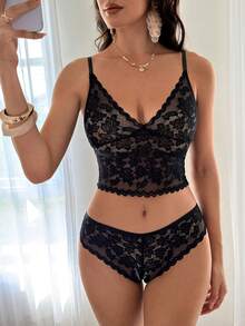 Firerie Women's Romantic French Black Lace Lingerie Set With Scallop Details, Baddie Look.Black  Lace, Fall,Winter ,Luxury.All Gathered Together - Black - View 7