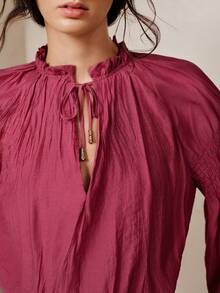 Frievida European & American Style Spring/Summer New Fashion Versatile Elegant Commute Pleated Sleeve Elastic Cuffs Heavy Workmanship Special Fabric Long Sleeve Shirt - Hot Pink - View 5