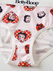 Betty Boop x SHEIN 女款波點愛心卡通印花三角內褲 - 白色 - 查看 12