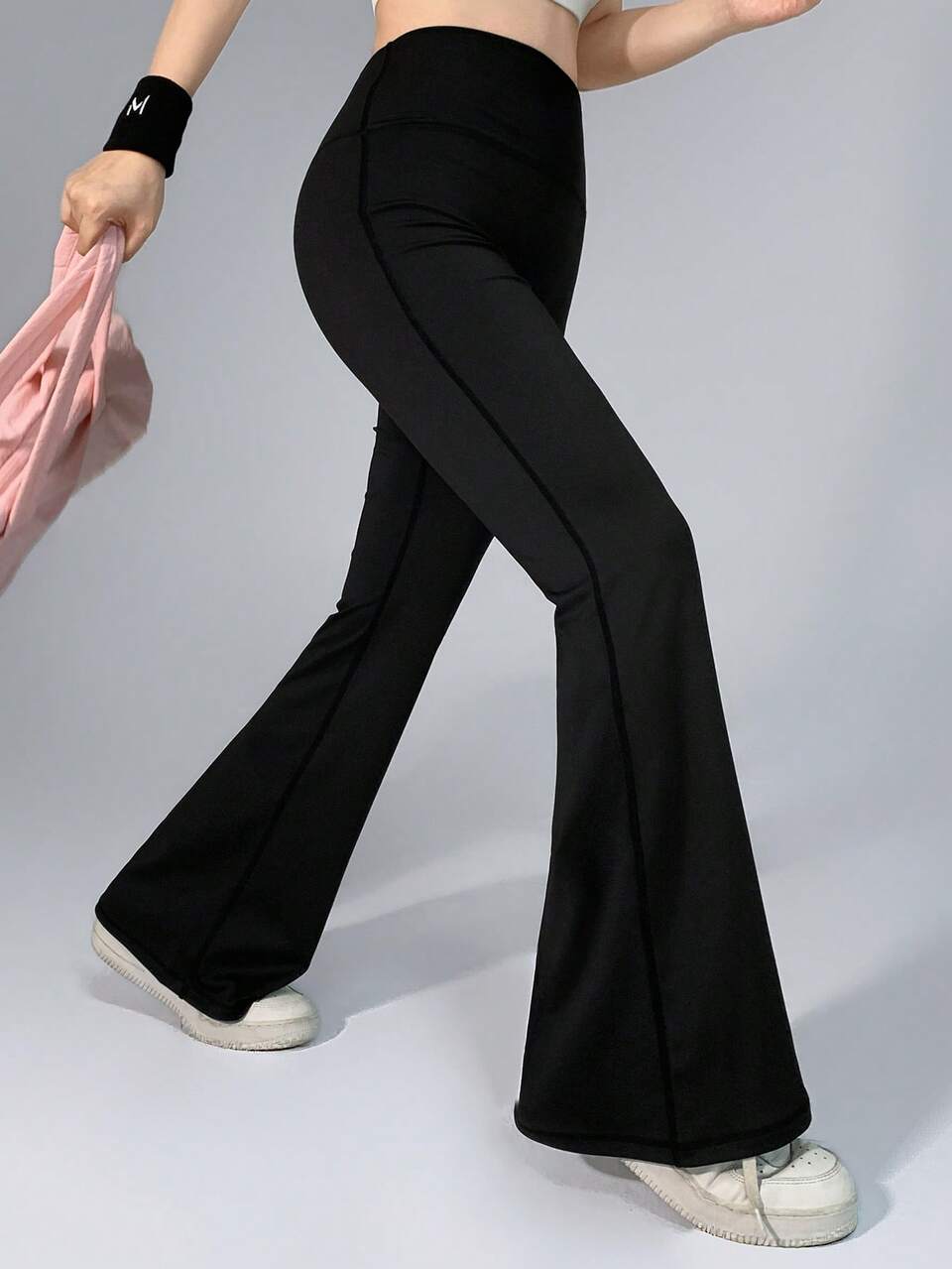 Women's Summer High Waist Black Flare Leggings, Slimming Fit, Athletic Fitness Casual Leggings Gym,Korean Style