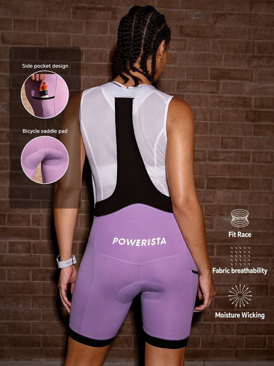 Powerista 女款黑、白、紫色拼接膝長款單車吊帶短褲緊身褲