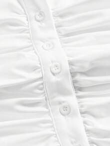 SHEIN MOD 女款素色百褶單排扣休閒掛脖背心上衣 - 白色 - 查看 4
