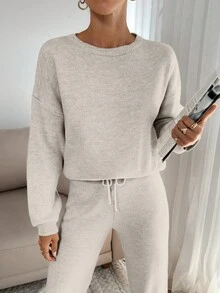 EURMUSE WOMEN SOFT TOUCH SWEATER AND SWEATER PANT TWO                          PİECE OUTFİT CO-ORDS  COOL - Beige - View 4