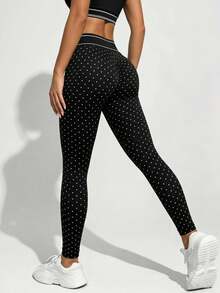 Slayform Slayform Women's Polka Dot Print High Waist Daily Fitness Sports Leggings - Black - View 2