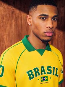 Aesthetic Post 復西隊經典黃綠條紋 Polo 衫，美國 BRASIL 10 號印花球衣，男女款圖案 T 恤，男士夏季時尚休閒運動衫，足球，足球用品 - 彩色 - 查看 6
