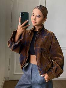 DAZY Women's Small Stand Collar Long Sleeve Loose Denim Jacket And Coat Fall - Brown - View 2