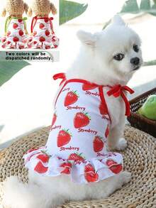 PETSIN 水果印花宠物服装，草莓香蕉菠萝图案小狗连衣裙，可爱卡通宠物服装，柔软舒适中小型猫狗透气套装，可爱日常宠物背心裙 - 彩色 - 查看 4