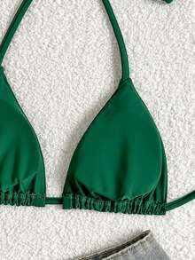 SHEIN Swim Summer Beach Halter Micro Triangle Bikini Top - Green - View 6
