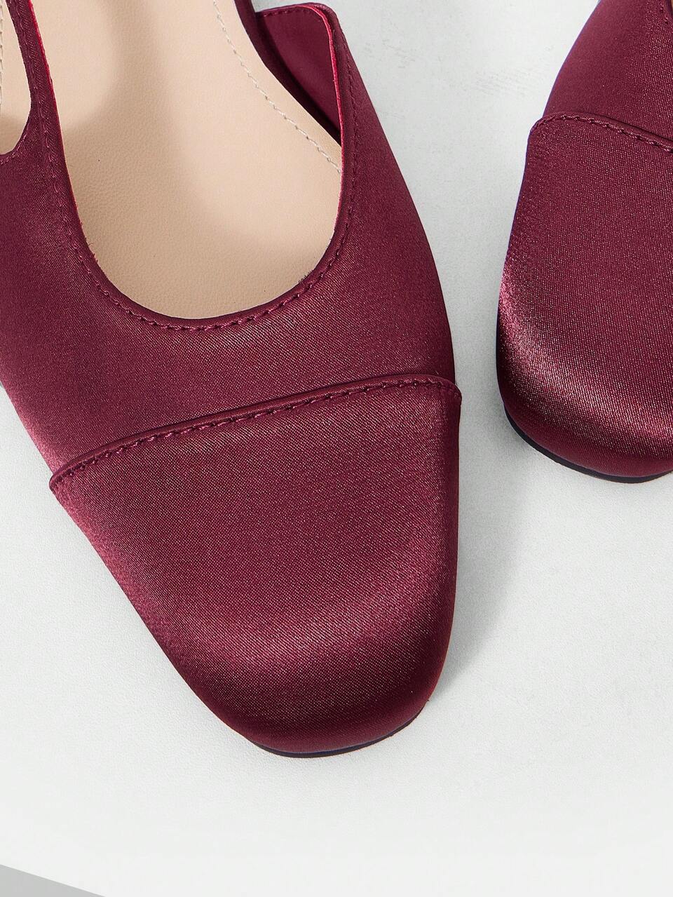 MOTF FOUR SEASONS COMFORTABLE WOMEN'S FLAT BOTTOM SLINGBACK SHOES, SATIN MATERIAL, BURGUNDY ELEGANT VERSATILE FALL SHOES
