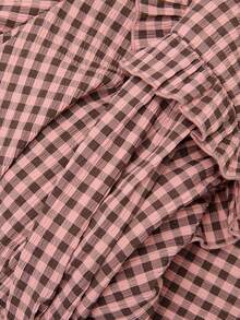 Nöista Light Brown Plaid Top Ruffles, Loose-Fitting Straight Cut, Sweet,Cute, Ruffled . Comfortable, Everyday Wear  Casual, Youthful Vibe.Fall/Winter,. - Pink - View 10