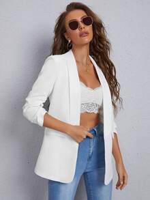 SHEIN Essnce Women Fashion Spring Classic White Blazer For Daily Commute In Fall/Winter - White - View 3