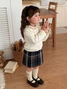 DAZY 嬰兒/幼兒（女童）格紋韓風休閒寬鬆百搭四季款下身褲 - 藍色 - 查看 1