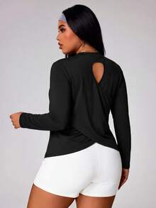 Velisys Velisys Women's Plus Size Solid Color Long Sleeve Criss-Cross Wrap Sports T-Shirt Fall - Black - View 2