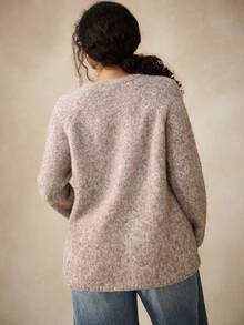Nubod Plus Size Loose Casual V-Neck Minimalist Commuter Autumn/Winter Sweater Cardigan - Khaki - View 2