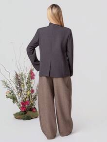 PRISCILA ESCOTO PRISCILA ESCOTO Stand Collar Oblique Placket Blazer, Crafting A High-End Business Look Fall - Grey - View 5