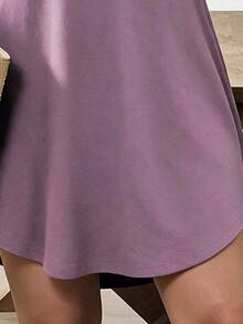SHEIN LUNE Plus Size Solid Color Versatile Dress, Minimalist Style For Vacation And Beach - Lilac Purple - View 5