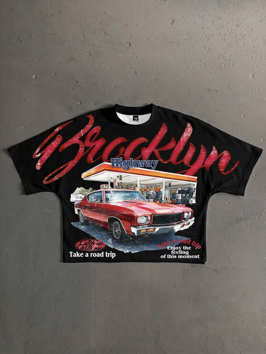 Salvezio OEM 數位印花寬鬆版型短版蝙蝠袖 T-shirt (高品質) - 黑色 - 查看 1