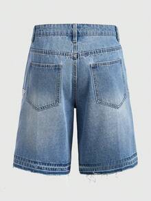 ROMWE MEN Street Life Men's Rhinestone Letter Pocket Casual Denim Shorts - Blue - View 4