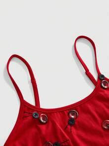 Sweetness Atasan Cami Berhias Kancing untuk Wanita di Musim Panas - Merah - View 3