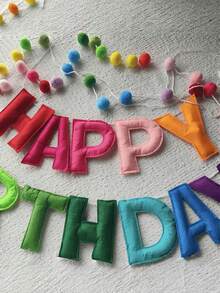 Pre String Happy Birthday Banner, Happy Birthday Banner Set - Felt Ball Wreath - Happy Birthday Wreath, Rainbow Birthday Decoration, Happy Birthday Sign, Birthday Decoration, Party Decoration, Photo Props, 1 (Birthday)+28 (Velvet Balls) - Rainbow - View 6