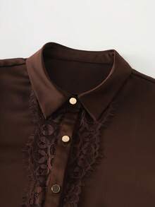 Balvessa Women's Elegant Commute Shirt And Skirt 2 Pieces Set - Brown - View 3