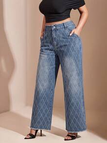 Comfortcana Plus Size Women's Casual Daily Denim Jeans With Pockets And Buttons - Medium Wash - View 1