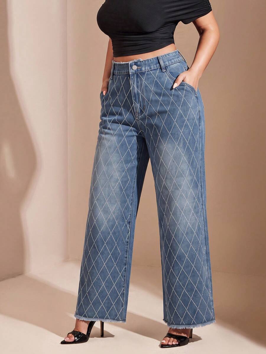 Comfortcana Plus Size Women's Casual Daily Denim Jeans With Pockets And Buttons - Medium Wash - View 1