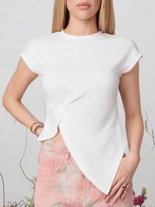 PRISCILA ESCOTO PRISCILA ESCOTO Women's Elegant Minimalist White T-Shirt, Versatile For Daily Commute, Stylish Casual Summer - White - View 3